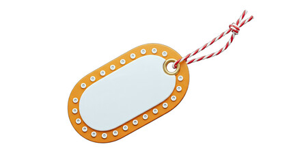 3D Orange and white price tag with red and white string on transparent background