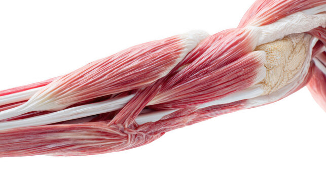 Realistic 3d rendering of a contracting muscle fiber showing stretch reflex, isolated on transparent background, perfect for medical illustrations and educational materials