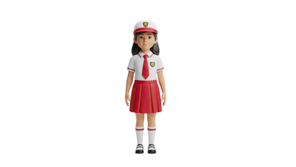 3D Cartoon Girl Student In School Uniform on transparent background