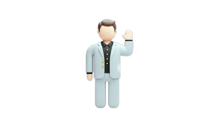 3D Cartoon Man in Suit Waving Hello on transparent background