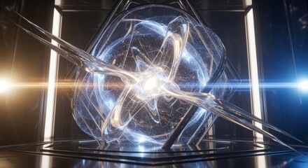 Futuristic glowing geometric shape.