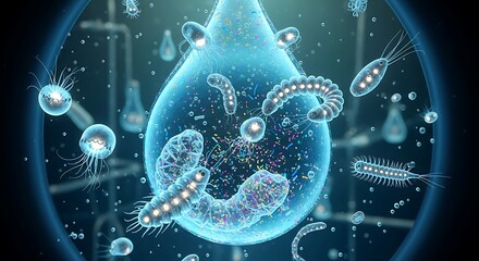 Microscopic View of Bacteria and Cells.