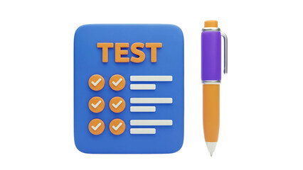 3D Test checklist with pen on transparent background
