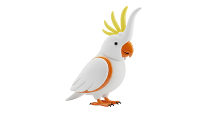3D Cute cartoon cockatoo bird on transparent background