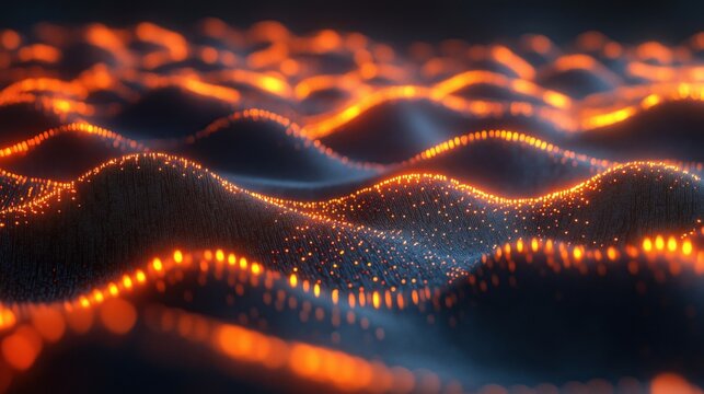 Abstract digital landscape of a holographic neural network processing big data with sound wave visualization - Powered by Adobe