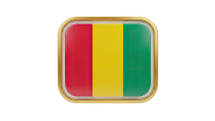 3D Guinea Flag Emblem with Gold Border on transparent background