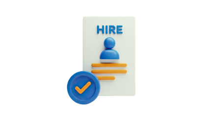 3D Hire icon with checkmark on transparent background