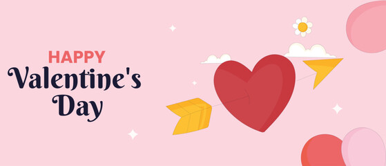 Valentines Day horizontal banner template illustration.