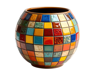Round vase with colorful square tile pattern