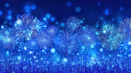 Blue Fireworks Display Over Grass Field