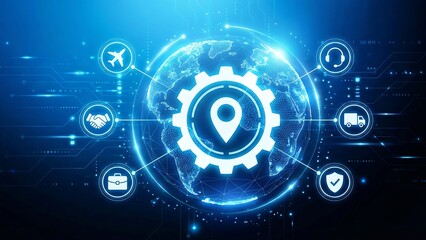 Obraz premium Logistics management. Smart logistics and transportation technology concept. Logistic global network distribution. Business of transport industrial. Earth planet globe in hand. ai