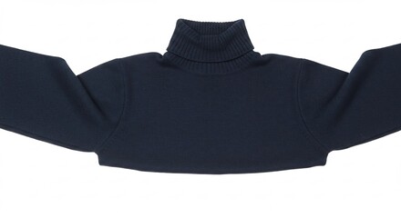 白い背景に柔らかな質感際立つネイビーのクロップド丈タートルネックセーターゆったりとした袖がモダンな印象の冬のファッションアイテム. AI Generated