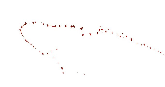 Blood Side Splashes in Super Slow Motion. Isolated on White Background. High-Speed Cinematic Shot of Blood Droplets Splashing in the Air.