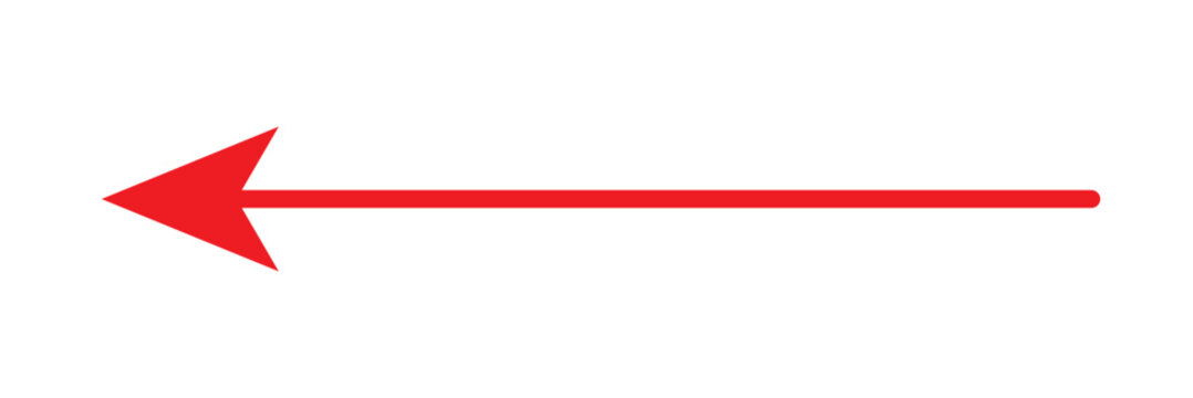 Long thin red arrow with straight triangular head pointing left on white background.