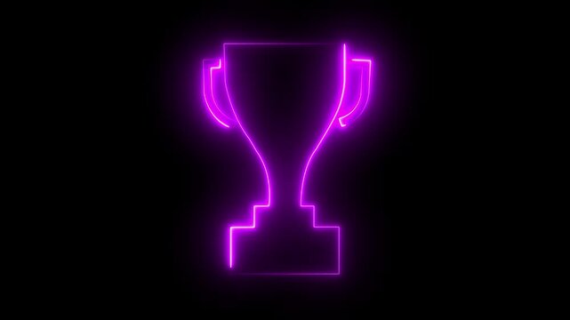 Glowing neon line Award cup icon isolated on black background. Winner trophy symbol icon animation Glowing neon line Award cup icon . Winner trophy symbol icon on black background