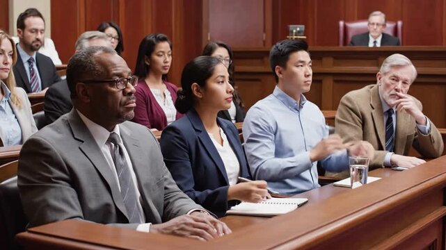 P227-Group of jurors sitting together in jury box during trial 4K 10s