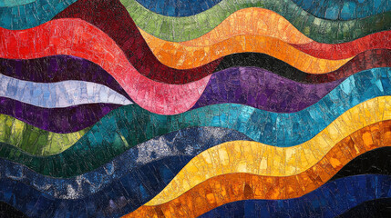 Colorful, abstract wave pattern, designed with a variety of vibrant hues and an artistic touch. The flowing lines and diverse colors create a dynamic and visually captivating design AI Generative