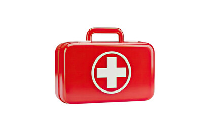 Fototapeta premium Red first aid kit with white cross symbol on transparent background