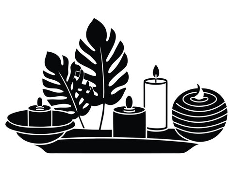 Serene spa centerpiece with candles and leaves - Powered by Adobe