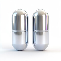 3d silver pills on white background