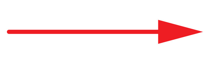 Long thin red arrow pointing right isolated on white background