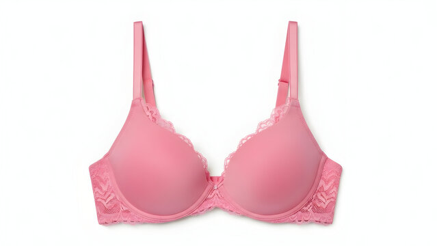 A vibrant pink push-up bra with delicate lace trim and adjustable straps, photographed against a clean white background.