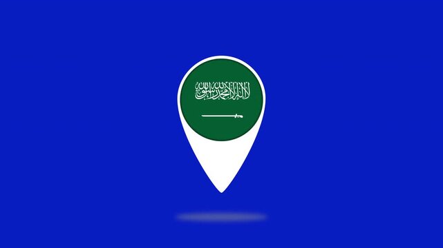 Saudi arabia flag location pin bouncing on blue background