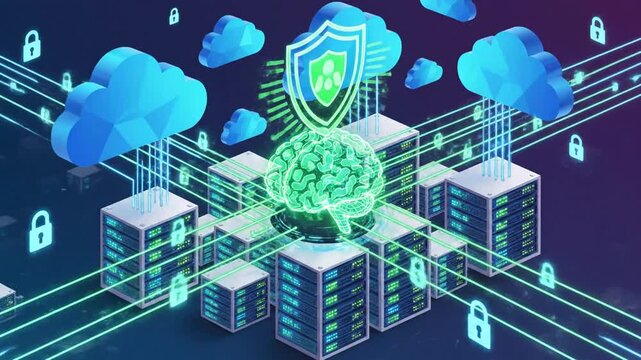 P210-Cloud data transmission in isometric background vector for network database secure technologies. Fut 4K 10s