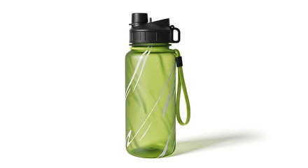 Green translucent water bottle with white abstract pattern and black lid plastic