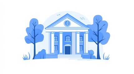 Classic Building, Park Setting, Illustration, Education, Background