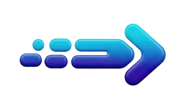 3D blue arrow icon with gradient and rounded shapes on transparent background - Powered by Adobe