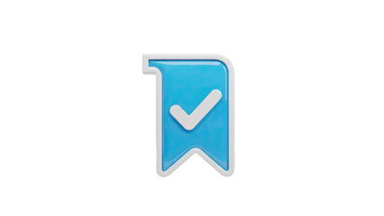 3D Bookmark icon with a checkmark on transparent background
