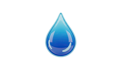 Clear blue water drop icon on transparent background