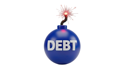 Debt Bomb with Burning Fuse on transparent background