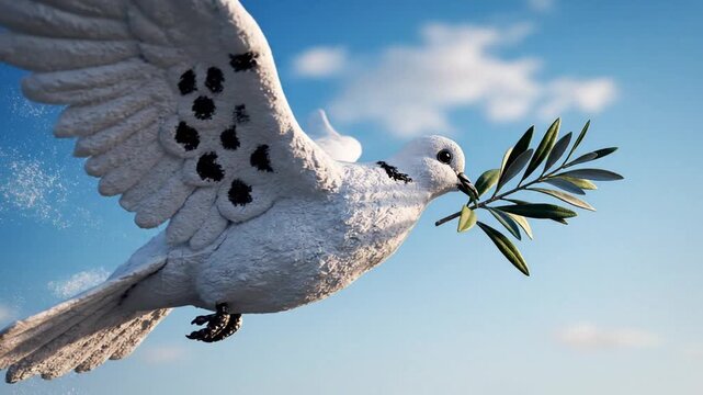 P201-Dove of peace concept. Symbol of freedom and international day of peace. Chalk painted dove with oli 4K 10s