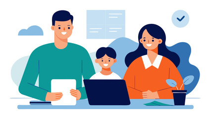 Fototapeta premium Family preparing tax return together at home