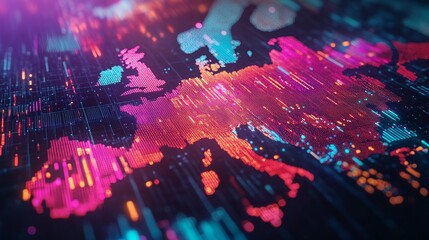 A luminous digital map of Europe with dynamic data transmission lines will be a striking accent, creating a technological backdrop for IT conferences or innovation reports.