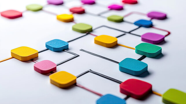 Colorful connected blocks representing a network or flowchart, illustrating connections and relationships AI Generative