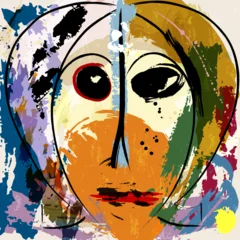 Fototapete Abstrakt mit Pinselstrichen abstract colorful background, illustration with lines, waves, circles, paint strokes and splashes, face or mask, art inspired  © Kirsten Hinte