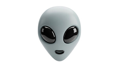 Grey Alien Face with Large Black Eyes on transparent background