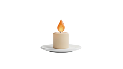 Lit candle on a saucer on transparent background