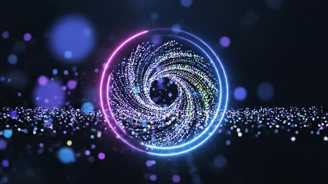 P19-technology background particle circles round neon pattern big data science vector 4K 10s