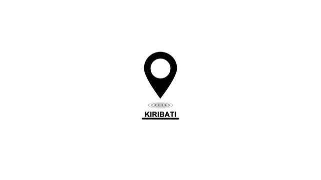 Black location pin icon with text Kiribati and wave destination place looped animation on white background. Location pin looped icon with wave animation.