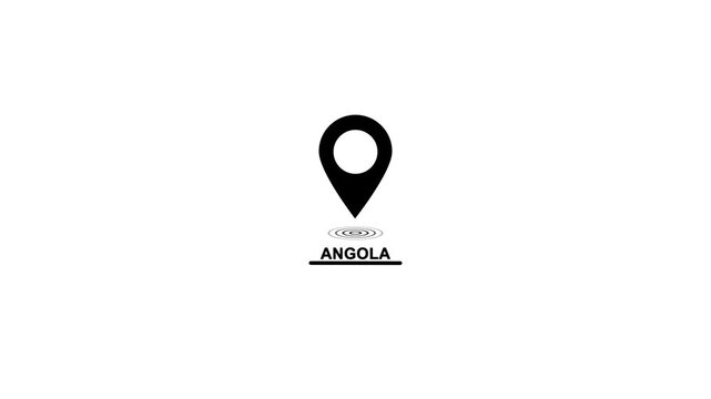 Black location pin icon with text Angola and wave destination place looped animation on white background. Location pin looped icon with wave animation.