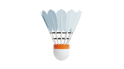 3D Badminton shuttlecock with light blue feathers and orange tip on transparent background