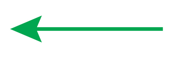 Simple green arrow pointing left isolated on white background. © Soumyajit