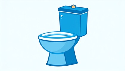 A flat-colored, stylized illustration of a blue toilet, depicted frontally, showing the bowl, tank, and seat with simple lines