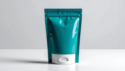 &ldquo;Teal stand-up resealable pouch with glossy finish and white zipper seal isolated on plain background modern packaging&rdquo;