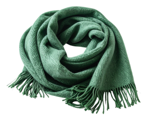 Soft, textured green scarf with fringe, loosely draped