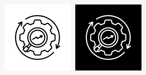 Optimization BPM icon sheet in black and white, line style.